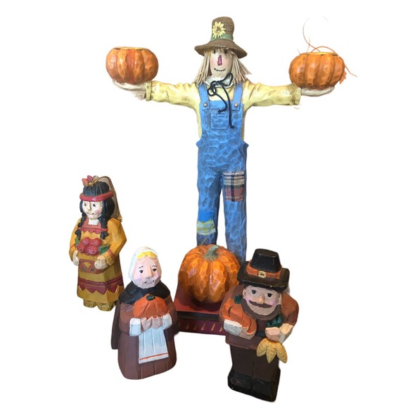 Halloween Fall Thanksgiving Creepy Hollow Midwest wood Scarecrow Candle‎ Holders - Picture 1 of 13